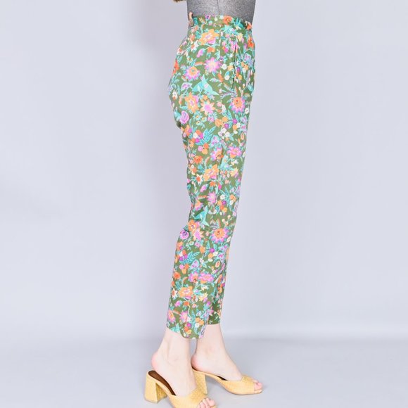 VINTAGE Vico Dritto Portofino High Waist Green Floral Pants 50s Retro  S - Picture 3 of 7